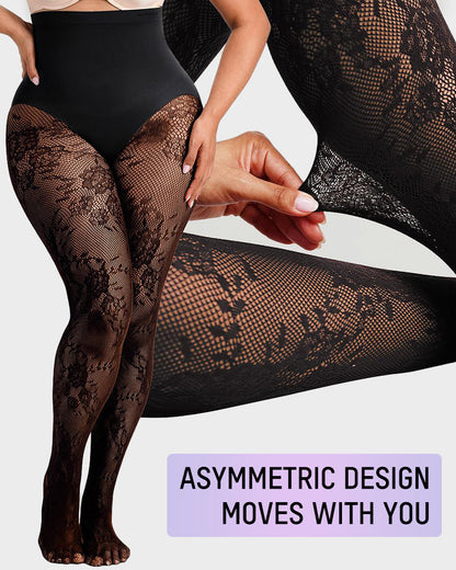 High-Waisted Floral Lace Shaping Tights