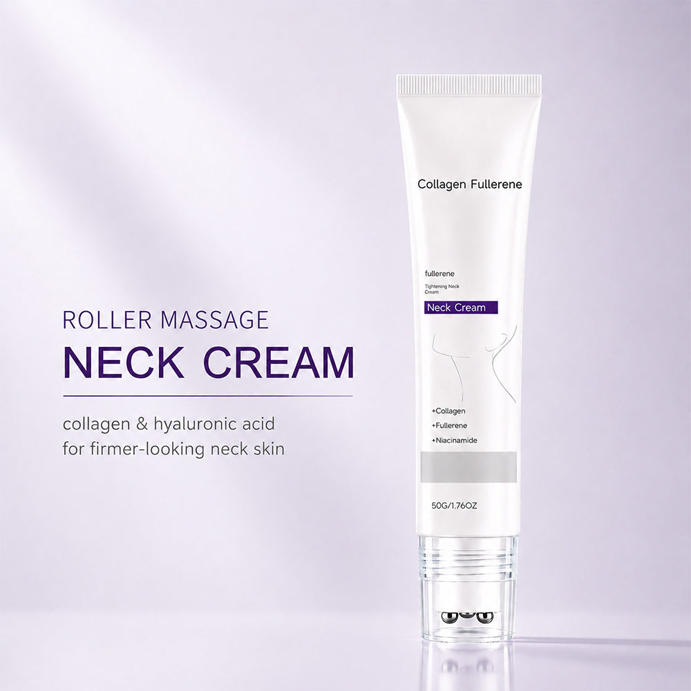 Roller Massage Neck Cream, Collagen & Hyaluronic Acid for Neck Skin Firming & Fine Line Smoothing