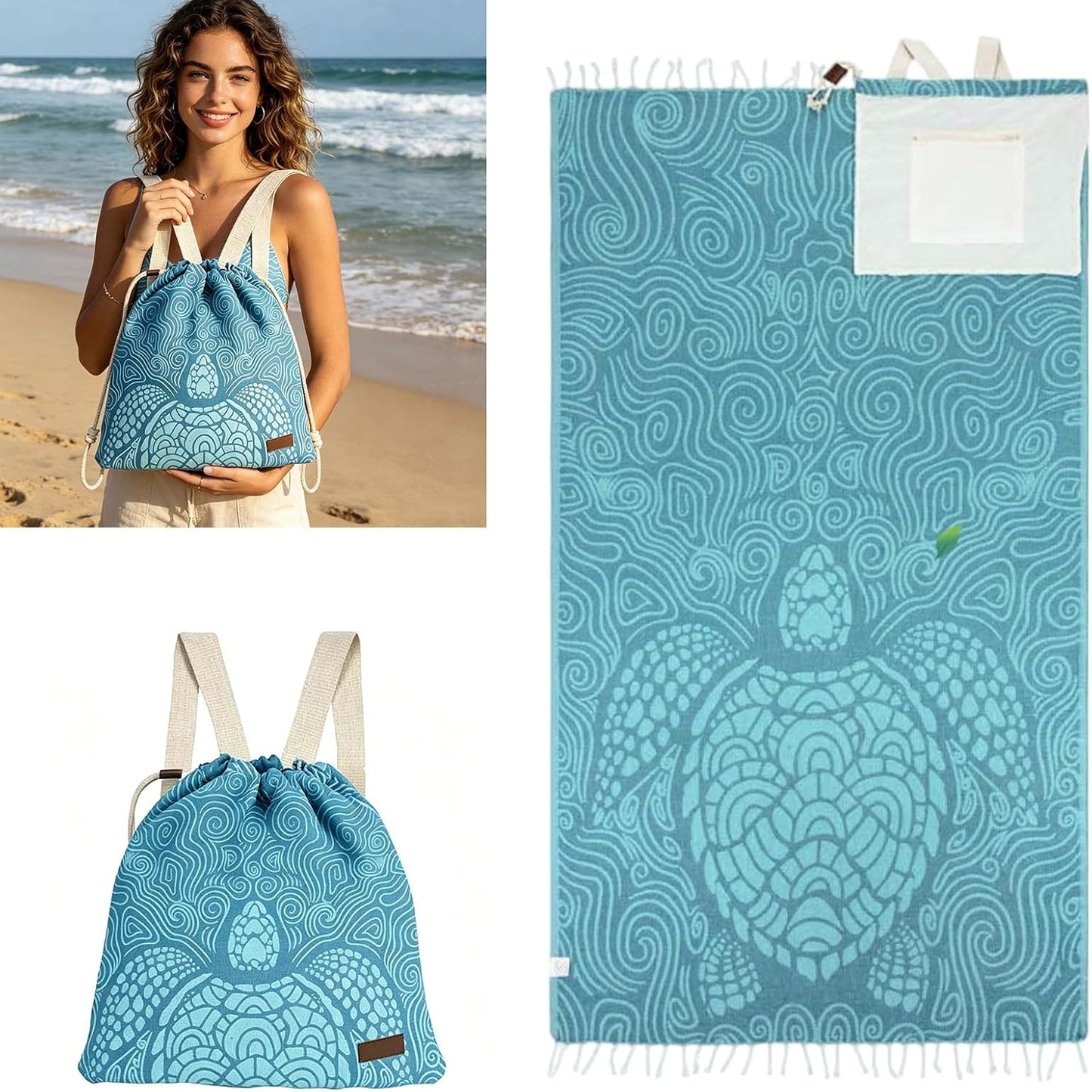 2-in-1 Convertible Towel & Backpack with Inner Zip Pocket & Sand-Proof Fabric
