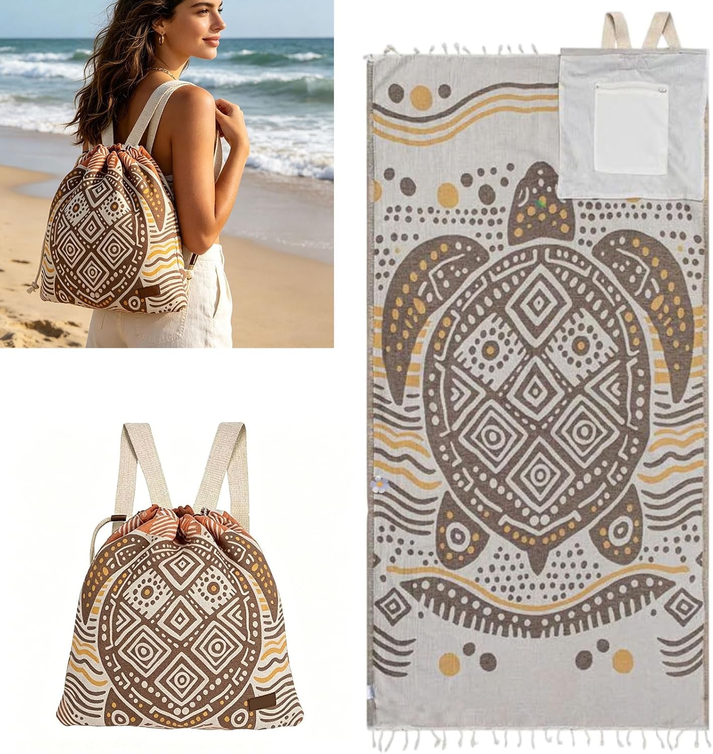 2-in-1 Convertible Towel & Backpack with Inner Zip Pocket & Sand-Proof Fabric