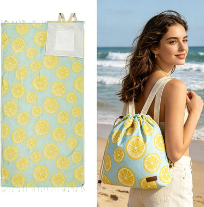 2-in-1 Convertible Towel & Backpack with Inner Zip Pocket & Sand-Proof Fabric
