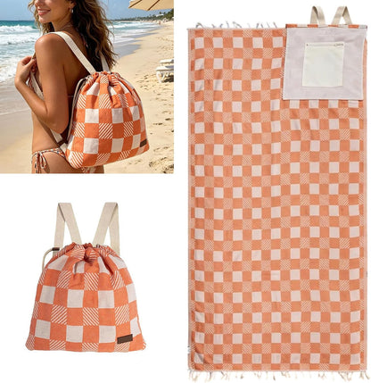 2-in-1 Convertible Towel & Backpack with Inner Zip Pocket & Sand-Proof Fabric
