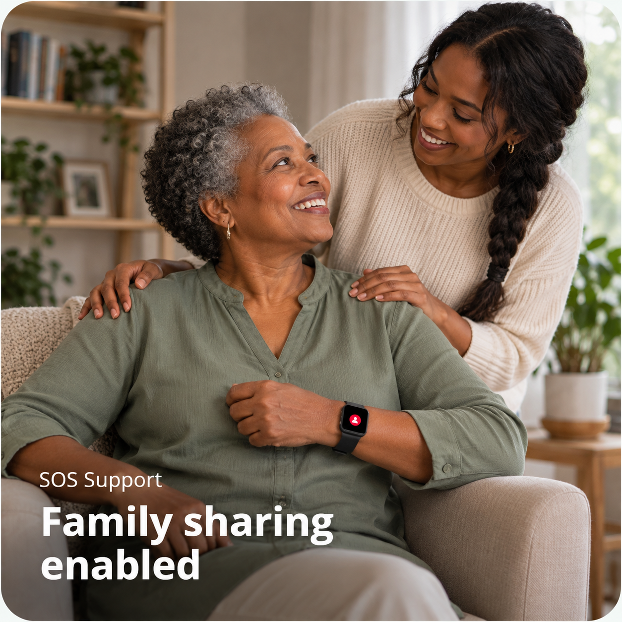 A mother and daughter spending time together while wearing a smartwatch