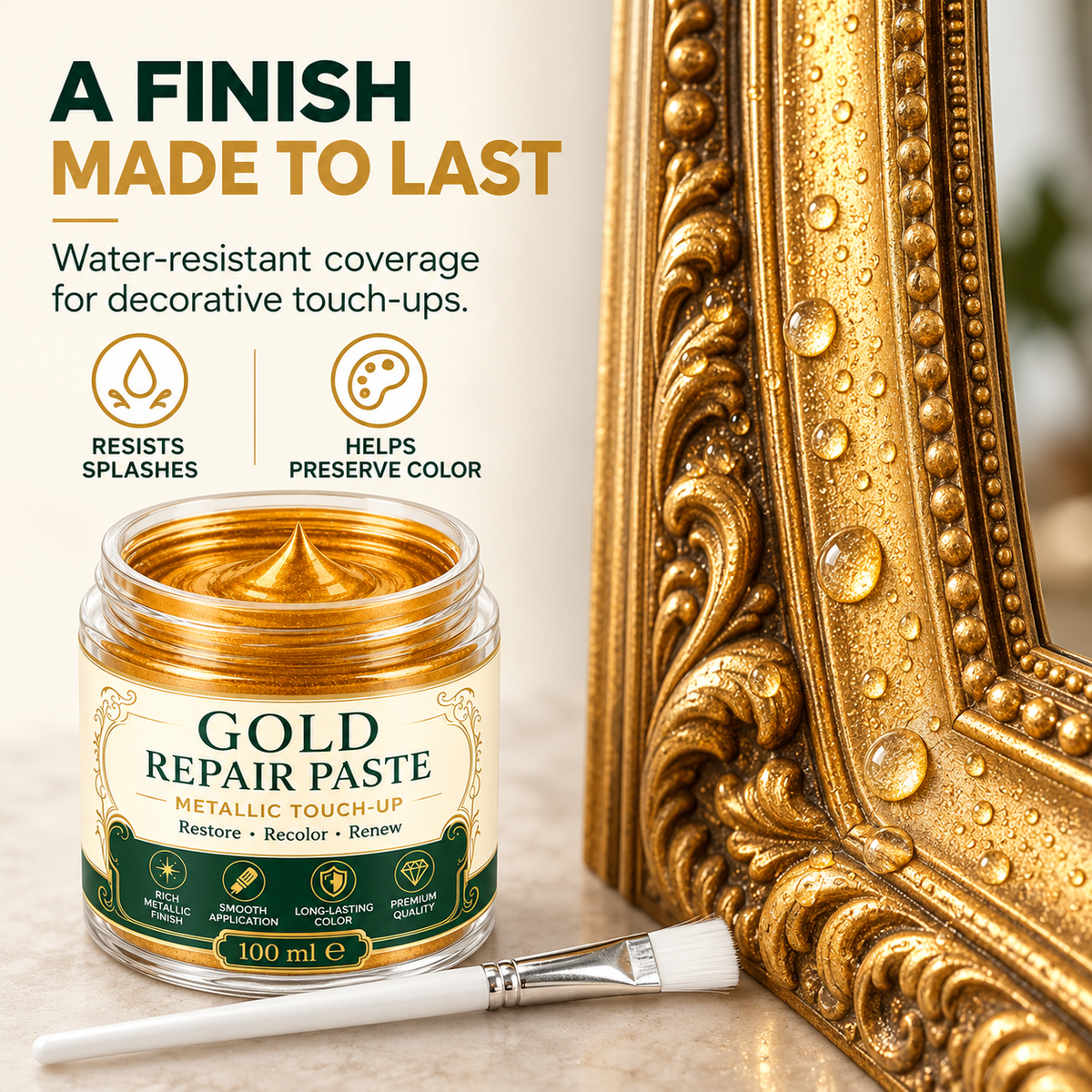 Gold Metallic Refinishing Repair Paste with Brush