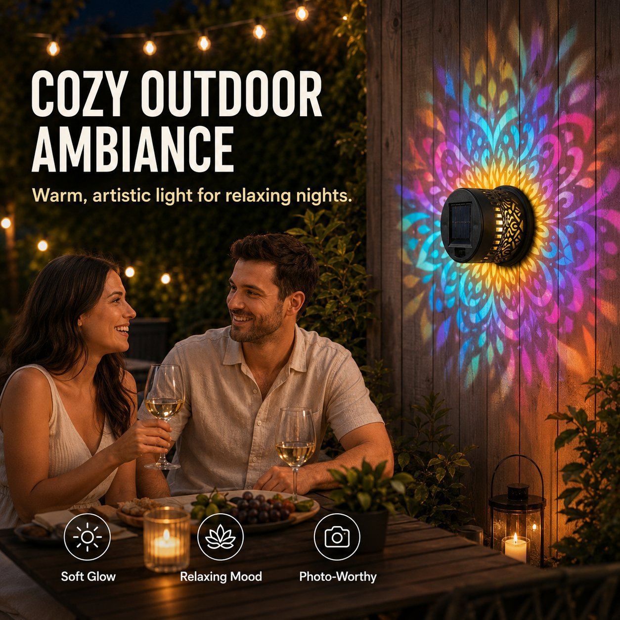 Solar Mandala Wall Light | Outdoor Garden Fence Projector Lamp