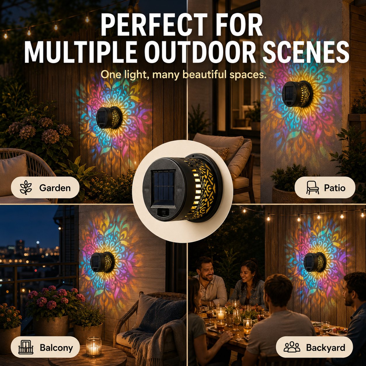 Solar Mandala Wall Light | Outdoor Garden Fence Projector Lamp