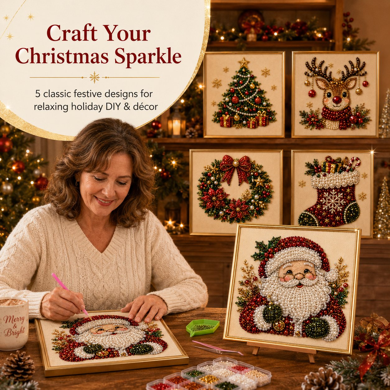 3D Pearl Art Kit – Christmas DIY Craft Set for Kids & Family Creative Fun