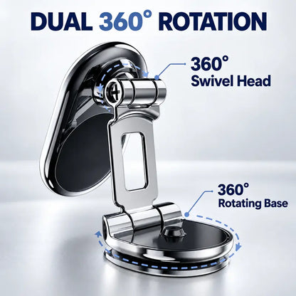 Foldable Magnetic Car Phone Holder, Zinc Alloy 360° Rotating Dashboard Mount
