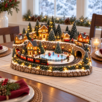 Animated Holiday Train & Ice Rink Scene ✨