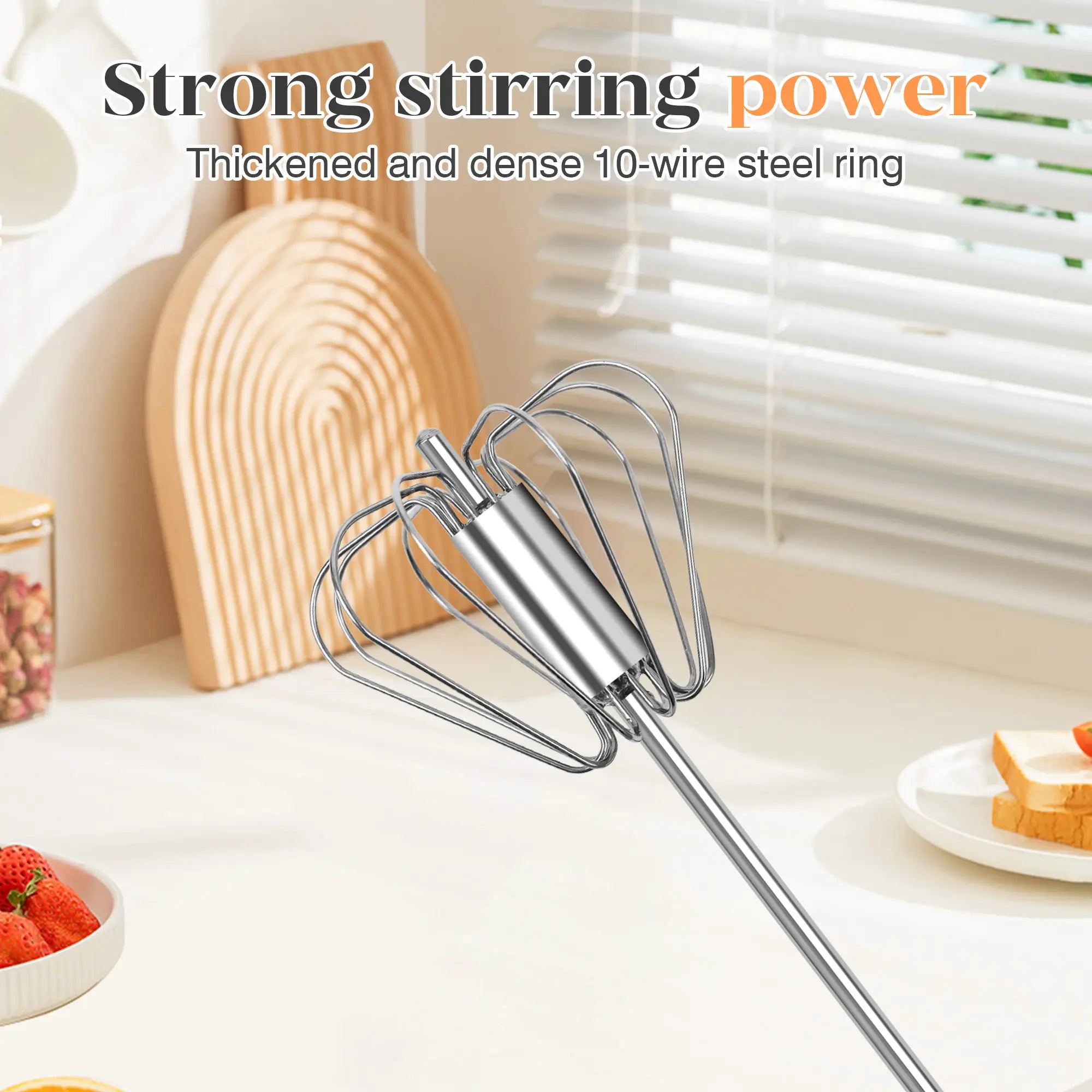Close-up of the stainless steel wire whisk head