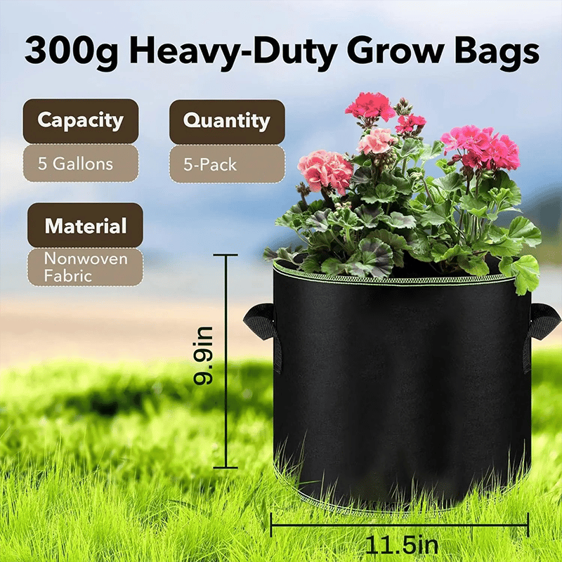 5-Pack 5 Gallon Fabric Grow Bags