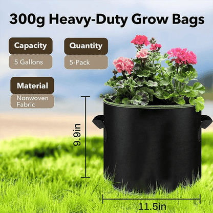 5-Pack 5 Gallon Fabric Grow Bags