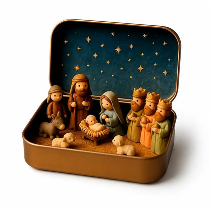 ✝️ Mini Nativity Scene Keepsake Tin — 🙏Pocket-Sized Christmas Holy Family Set