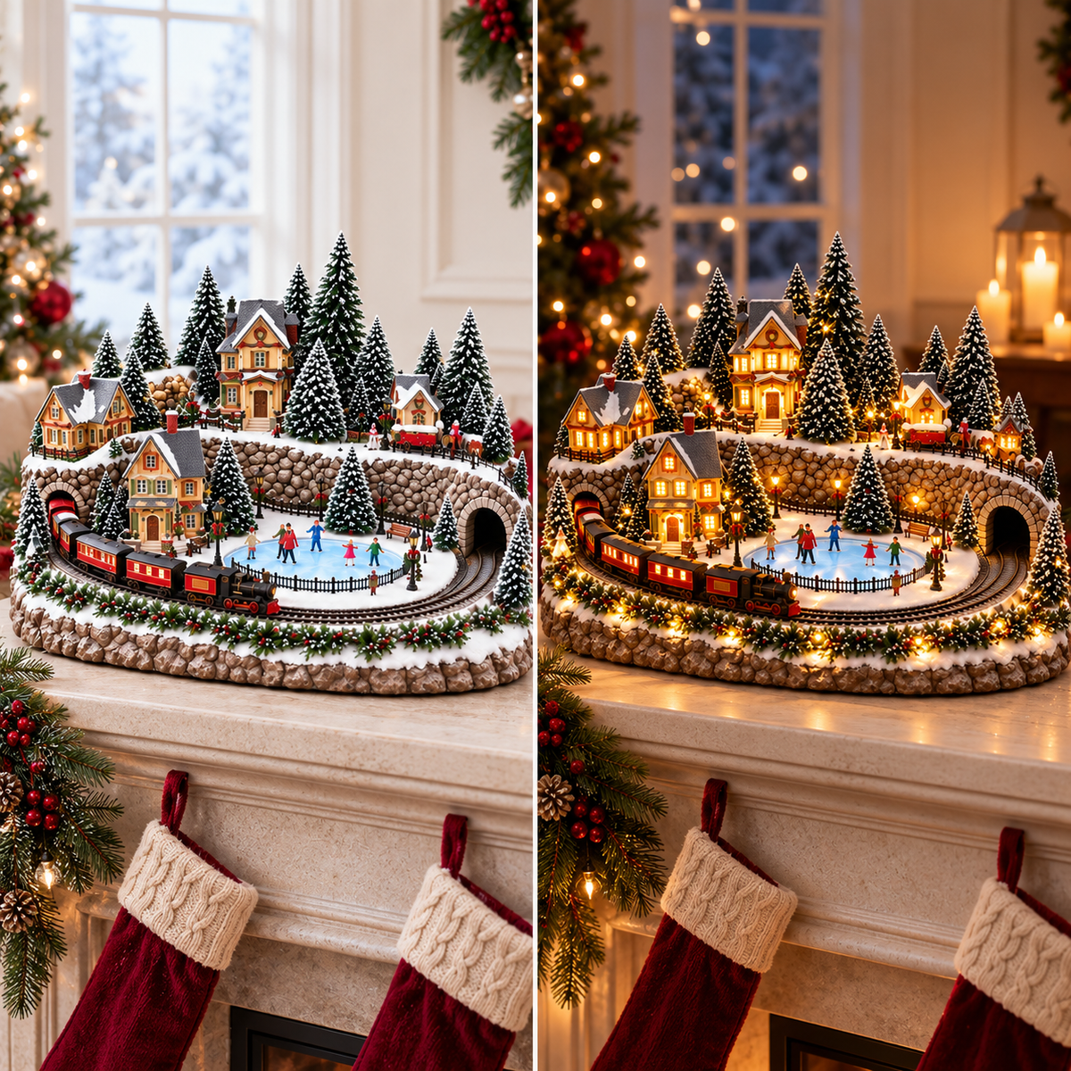 Animated Holiday Train & Ice Rink Scene ✨