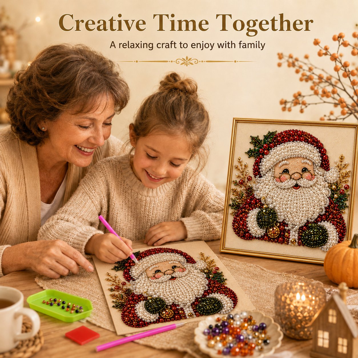 3D Pearl Art Kit – Christmas DIY Craft Set for Kids & Family Creative Fun