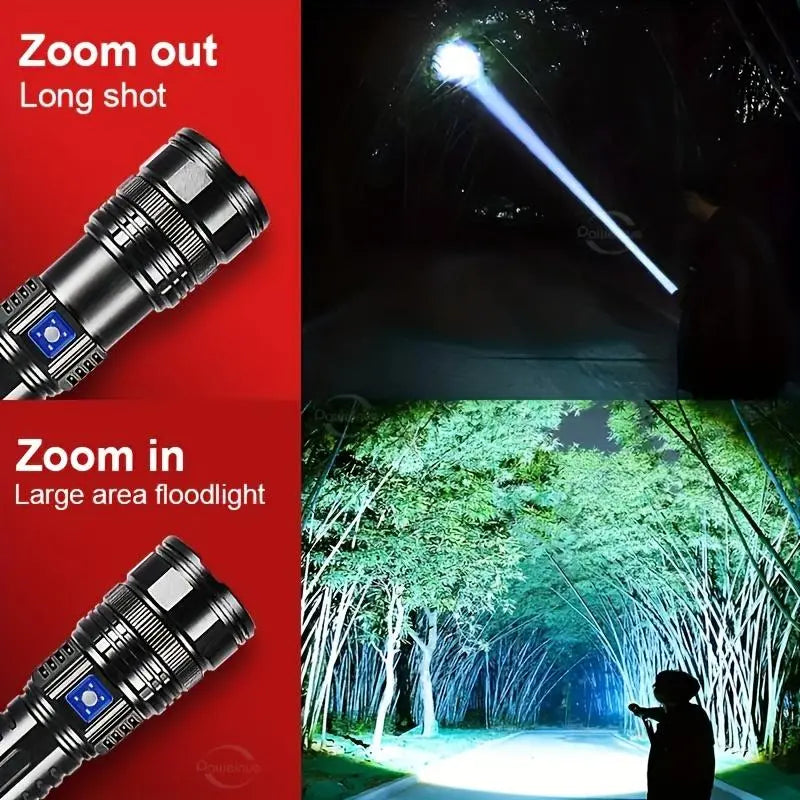 Portable 2‑in‑1 Flashlight Power Bank with Digital Power Display & Zoomable Light