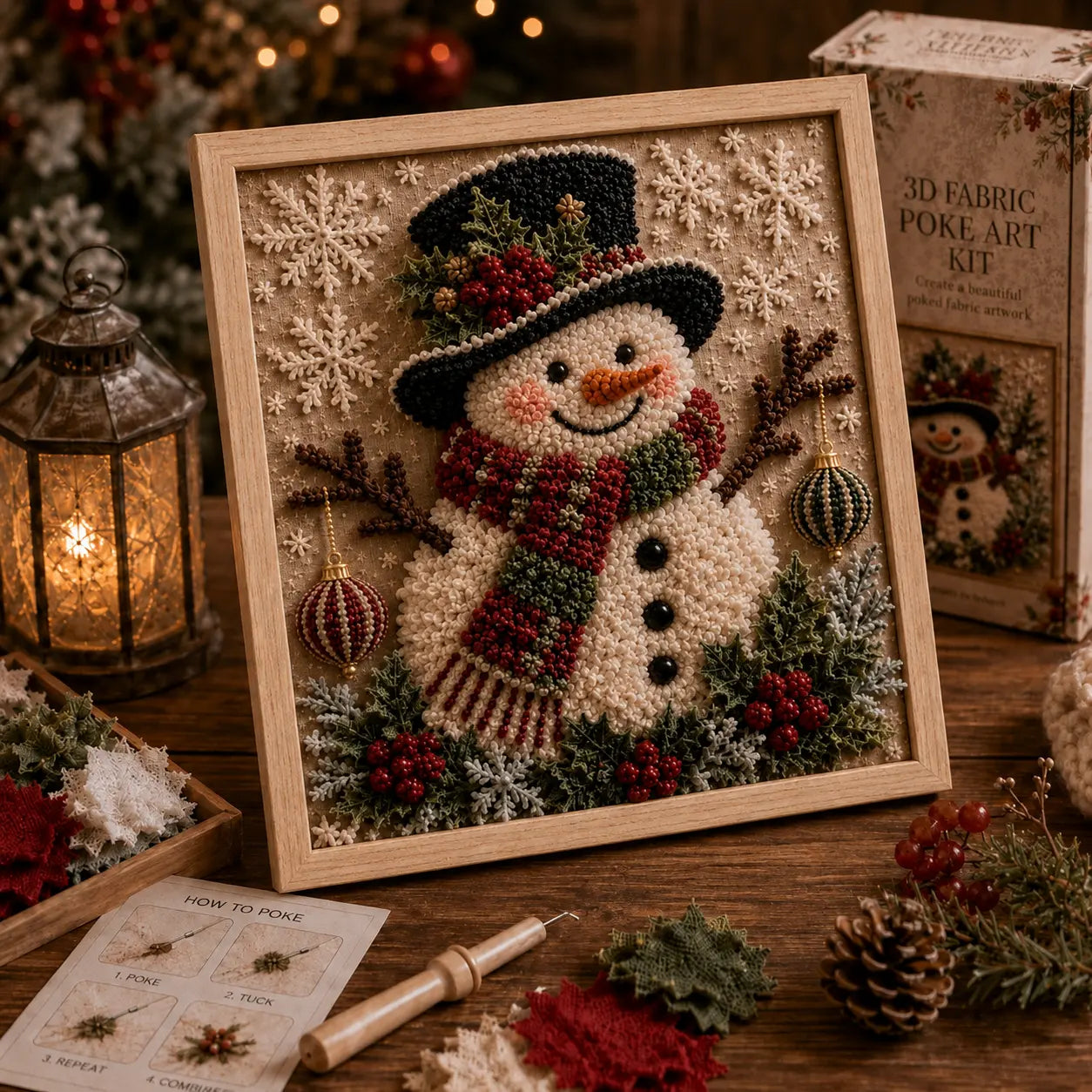 ⛄ DIY Snowman Fabric Poke Art Kit, Handmade 3D Christmas Holiday Decoration Craft Set