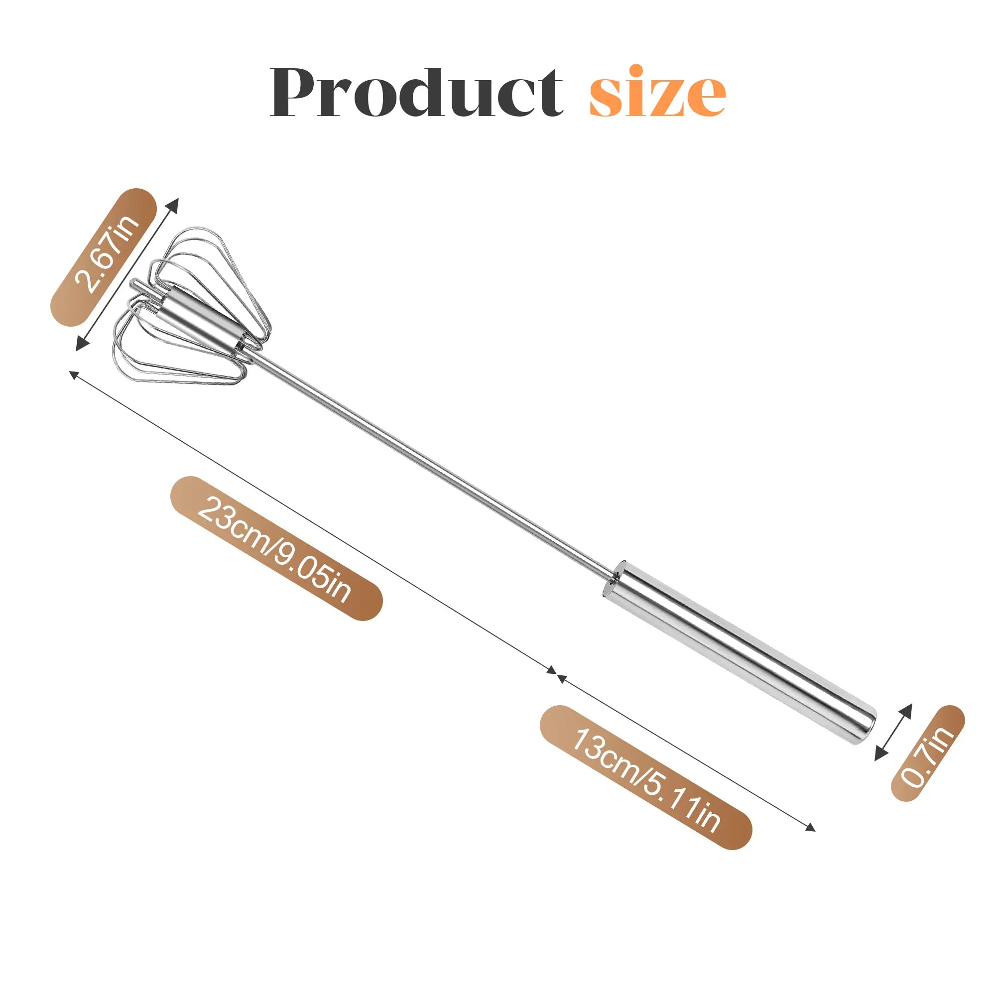 Hand-push rotary whisk size diagram