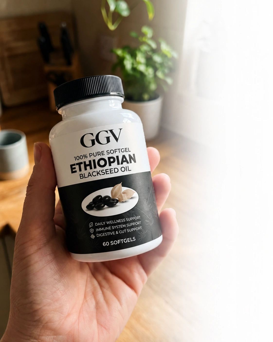 Illustrative lifestyle photo with GGV black seed oil