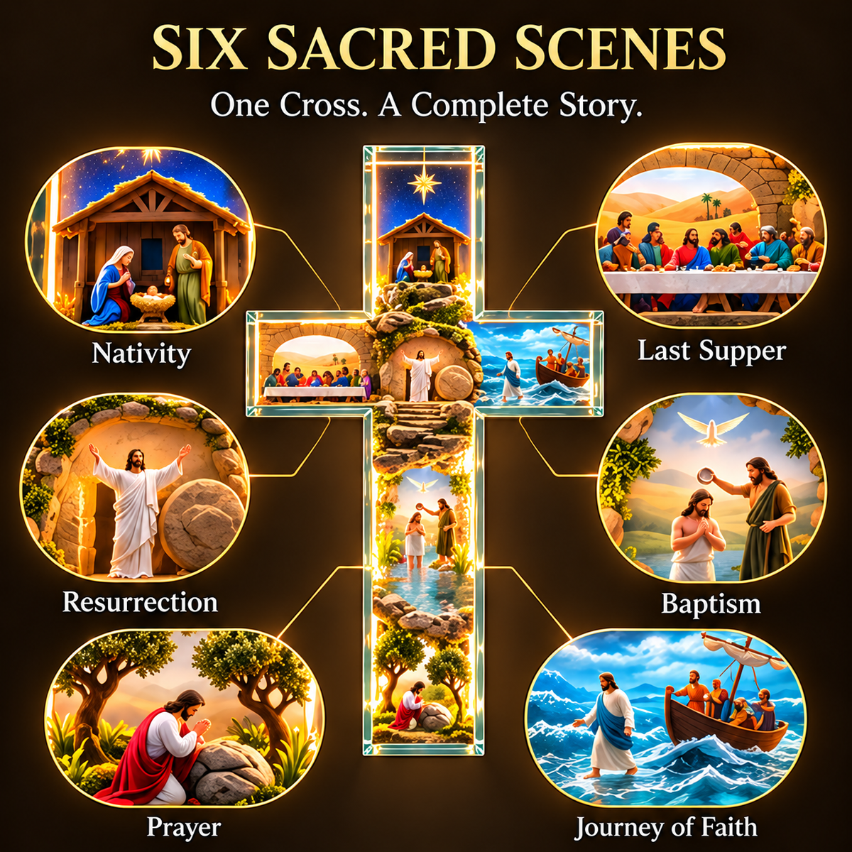 ✝️The Story of Jesus in 6 Scenes Cross Lamp