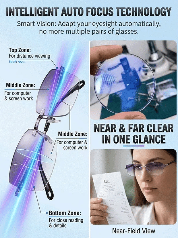 Diamond‑Cut Smart Zoom Reading Glasses, Comfortable Daily Eyewear