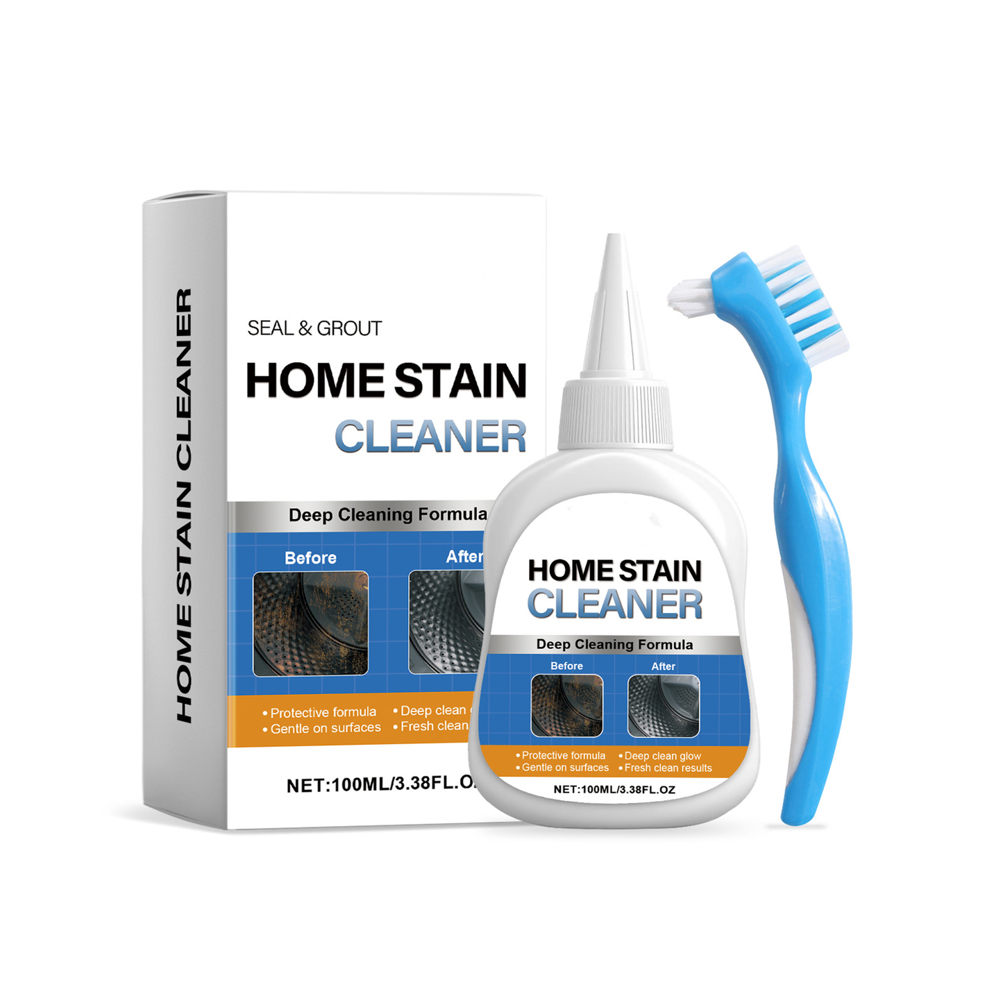 Stubborn Stain Remover Gel with Scrub Brush, Bathroom Kitchen Tile Grout Cleaner
