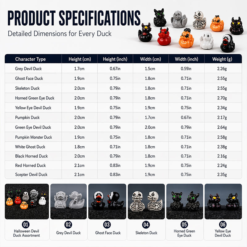 🎃40 Pcs Halloween Mini Resin Ducks (Devil, Ghost, & Skeleton Designs)