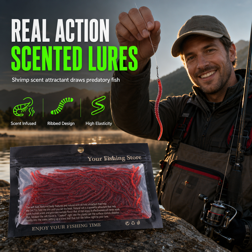 ⏰Simulation Earthworm Soft Fishing Lures Shrimp Scented Artificial Worm Baits for Freshwater