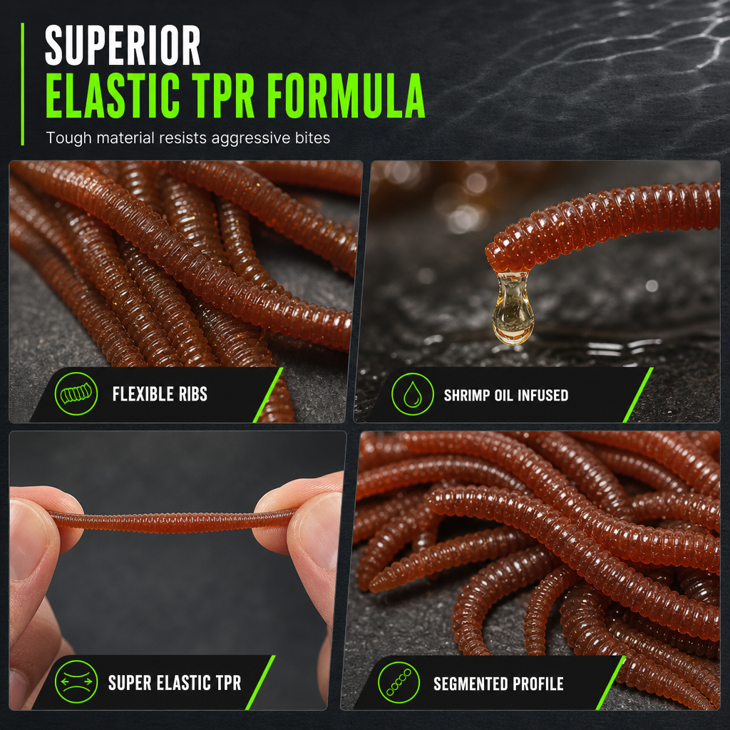 ⏰Simulation Earthworm Soft Fishing Lures Shrimp Scented Artificial Worm Baits for Freshwater