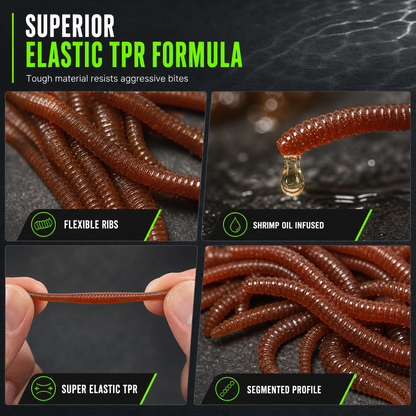 ⏰Simulation Earthworm Soft Fishing Lures Shrimp Scented Artificial Worm Baits for Freshwater